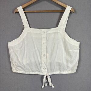 Womens White Linen Blend Crop Tank Top XXL Boho Clean Coastal Summer Shirt NWT